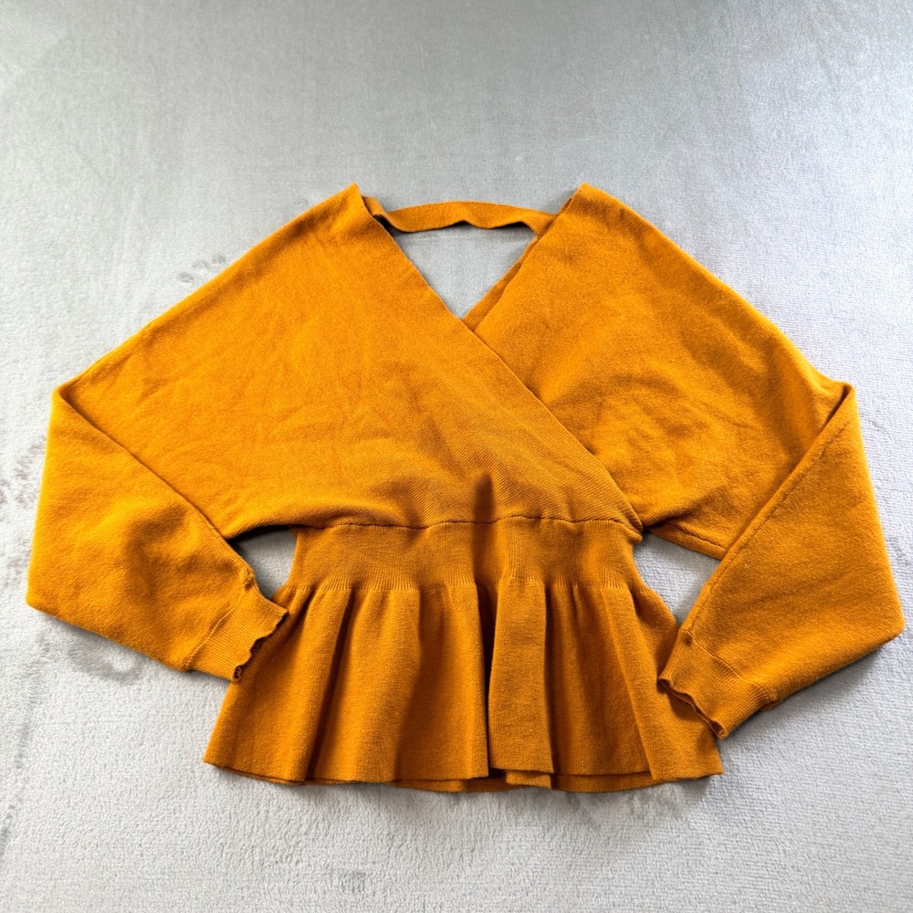 Active USA Mustard Yellow Surplice Peplum Sweater Women's Medium